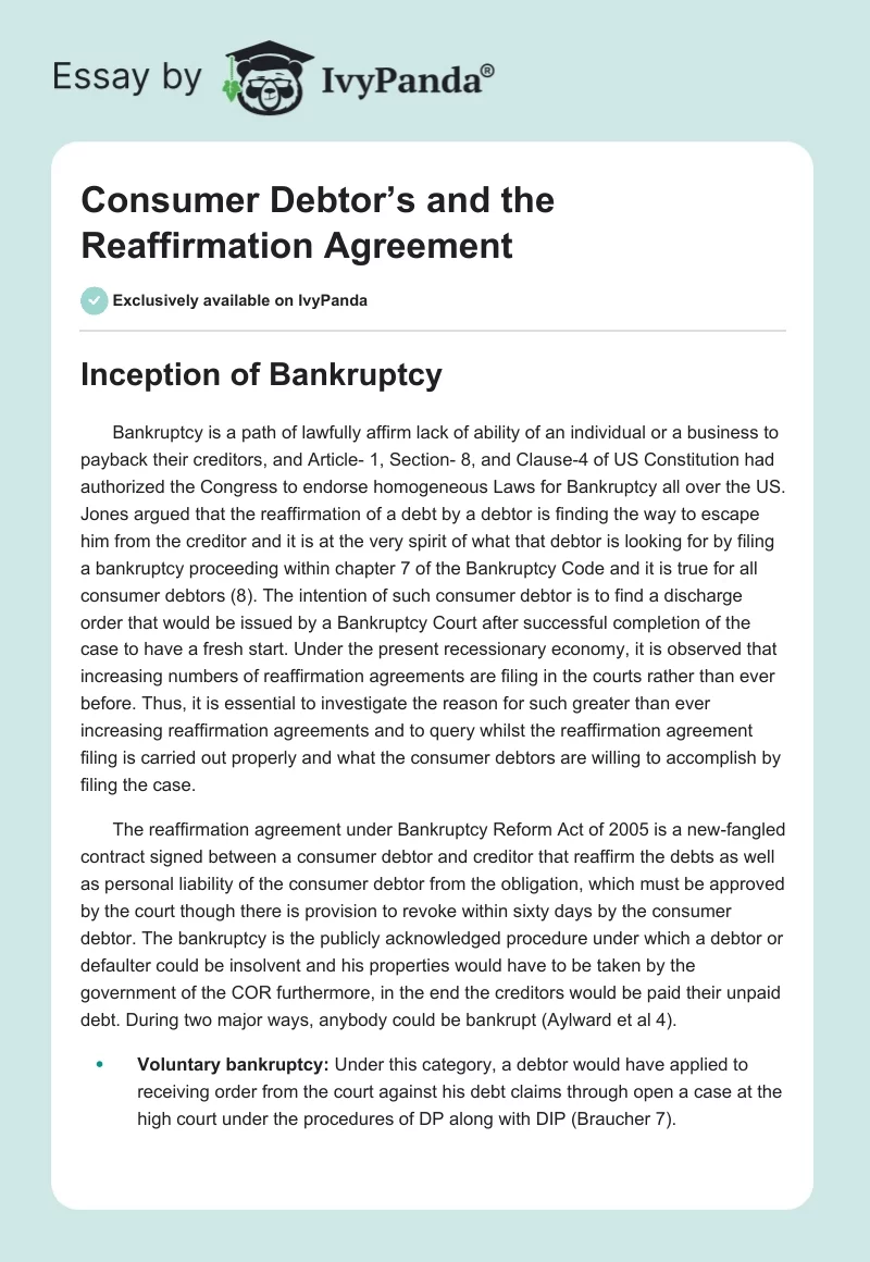Consumer Debtor’s and the Reaffirmation Agreement. Page 1