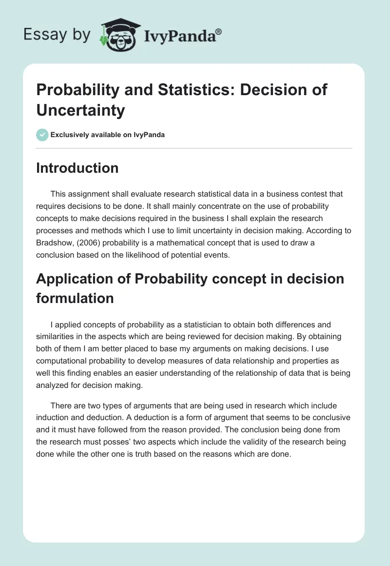 Probability and Statistics: Decision of Uncertainty. Page 1