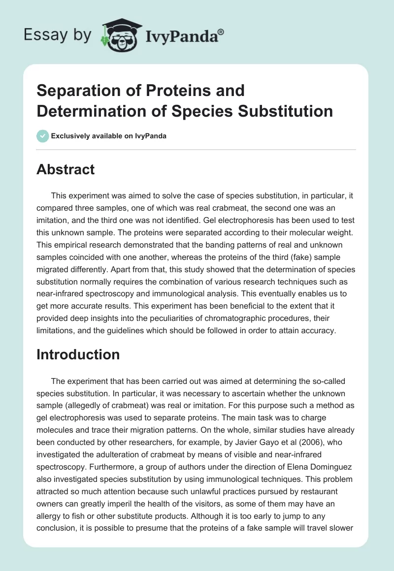 Separation of Proteins and Determination of Species Substitution. Page 1