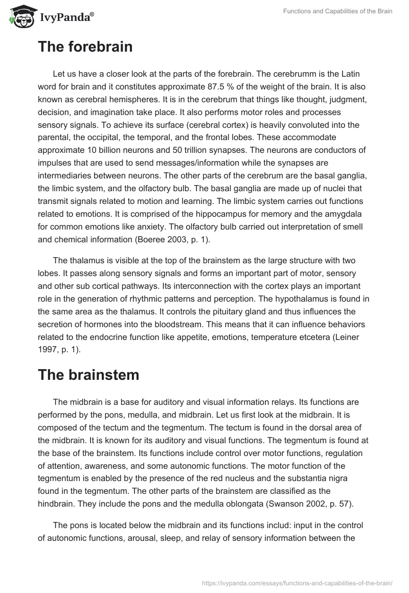 Functions and Capabilities of the Brain. Page 2