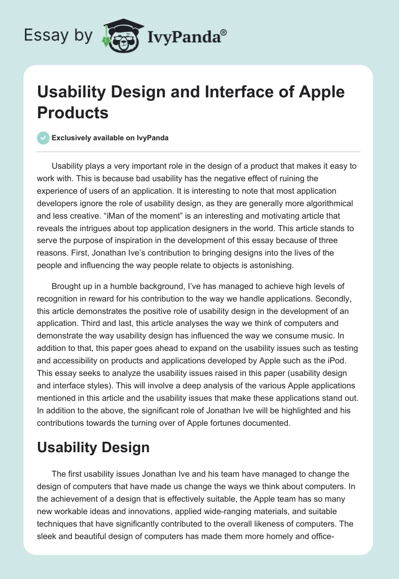 Usability Design and Interface of Apple Products. Page 1