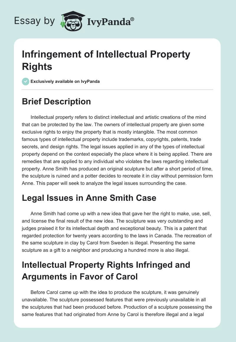 Infringement of Intellectual Property Rights. Page 1
