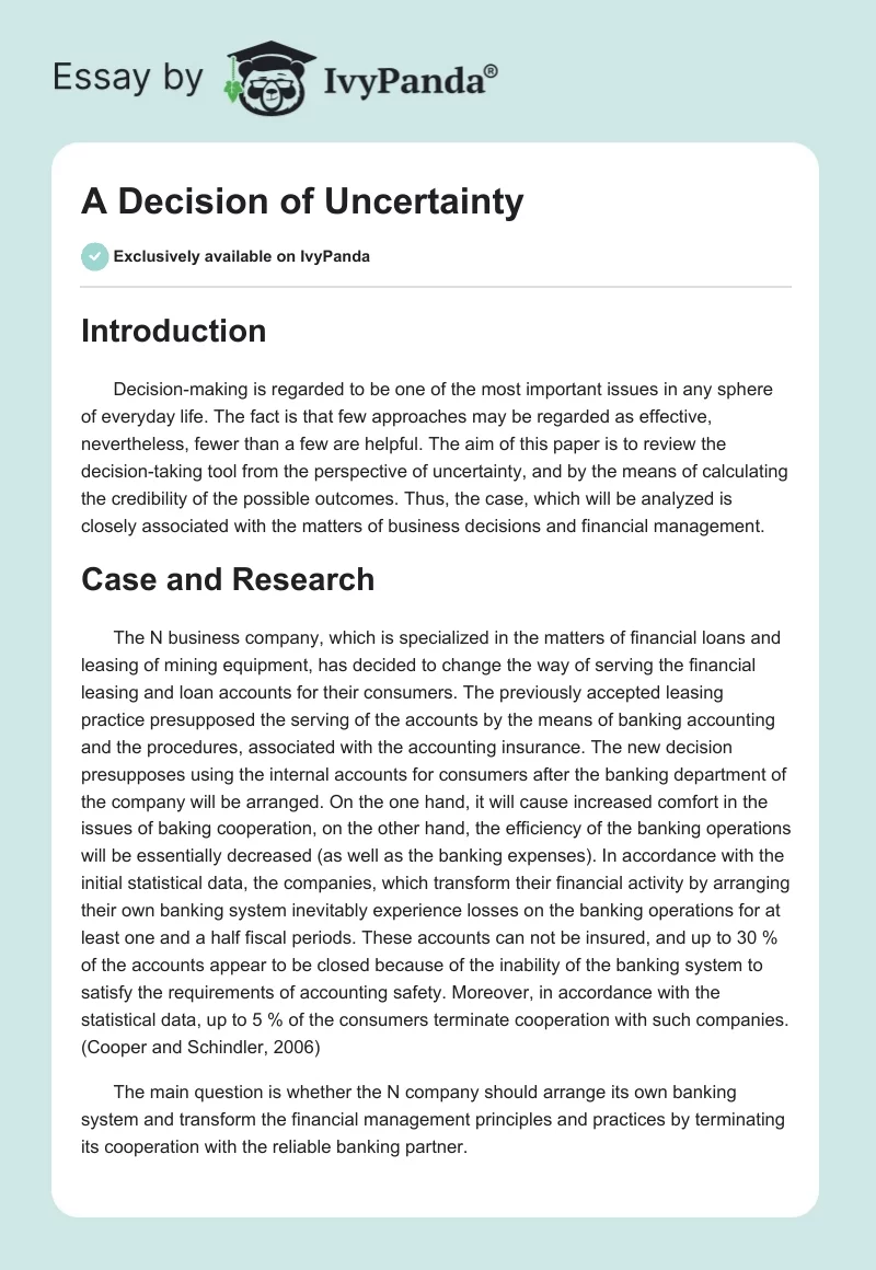 A Decision of Uncertainty. Page 1