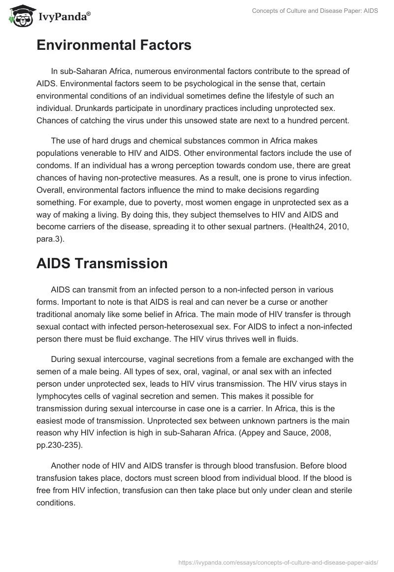 Concepts of Culture and Disease Paper: AIDS. Page 3