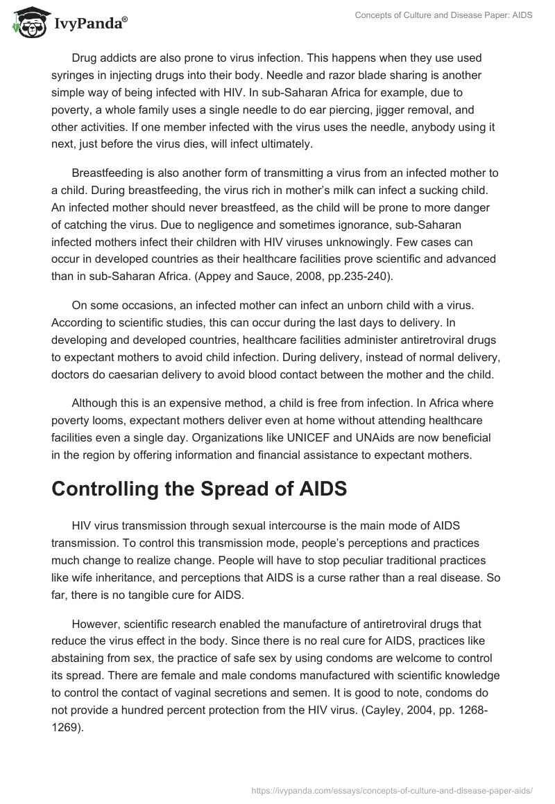Concepts of Culture and Disease Paper: AIDS. Page 4