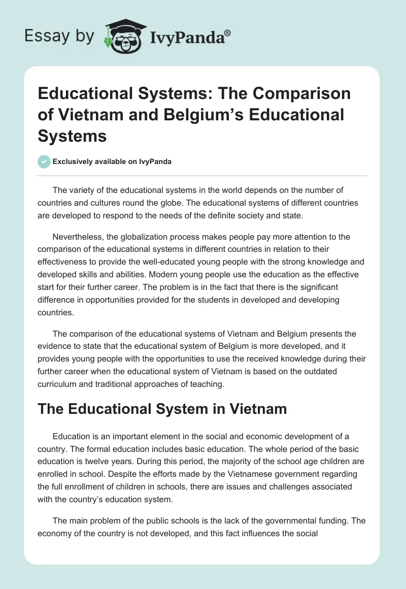 Educational Systems: The Comparison of Vietnam and Belgium’s Educational Systems. Page 1