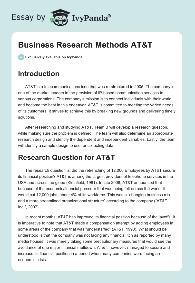Business Research Methods AT&T. Page 1