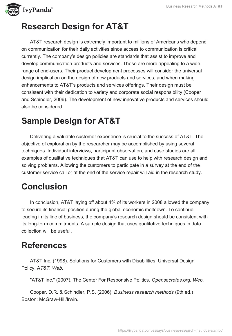 Business Research Methods AT&T. Page 2