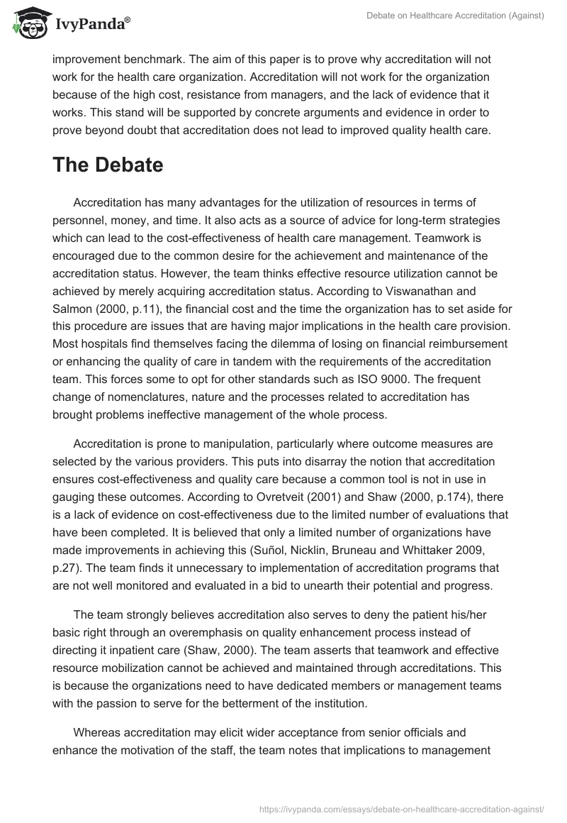 Debate on Healthcare Accreditation (Against). Page 2