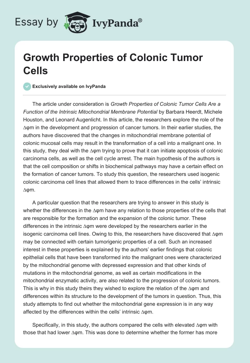 Growth Properties of Colonic Tumor Cells. Page 1