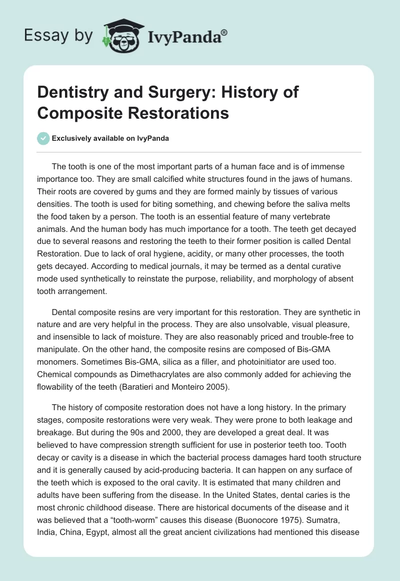 Dentistry and Surgery: History of Composite Restorations. Page 1