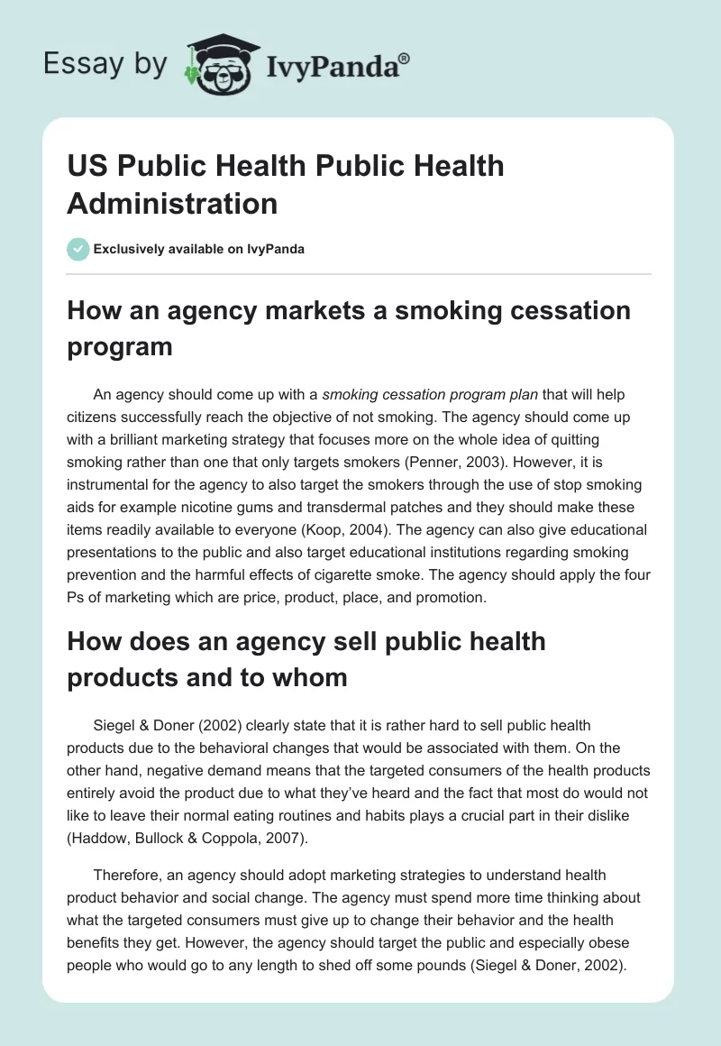 US Public Health Public Health Administration. Page 1