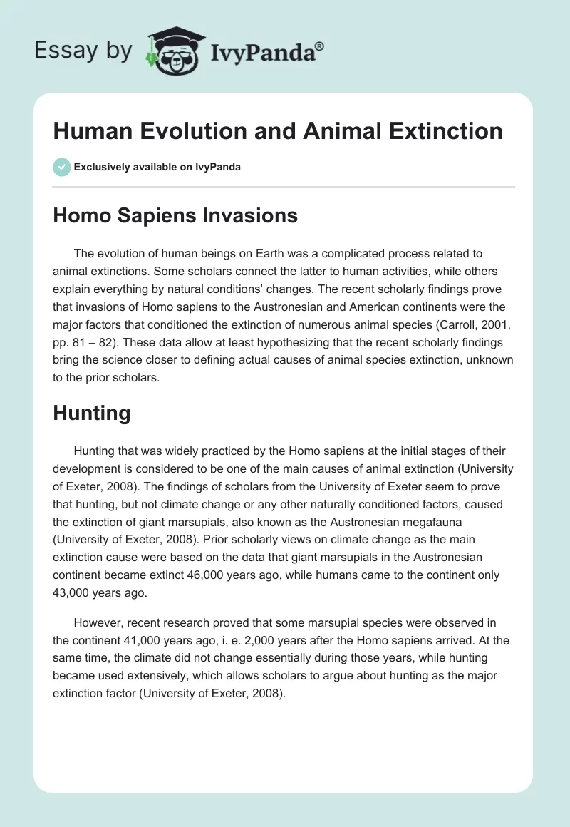 Human Evolution and Animal Extinction. Page 1