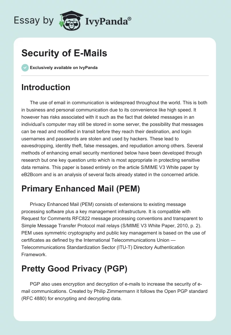 Security of E-Mails. Page 1