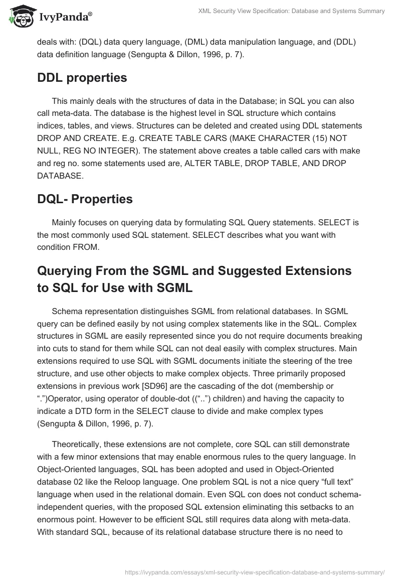 XML Security View Specification: Database and Systems Summary. Page 3
