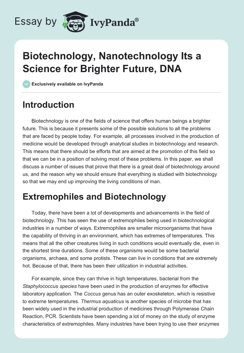 Biotechnology, Nanotechnology Its a Science for Brighter Future, DNA. Page 1