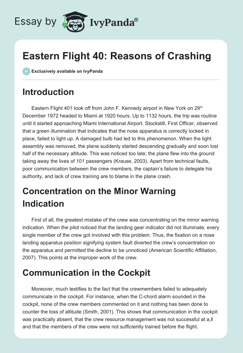 Eastern Flight 40: Reasons of Crashing. Page 1