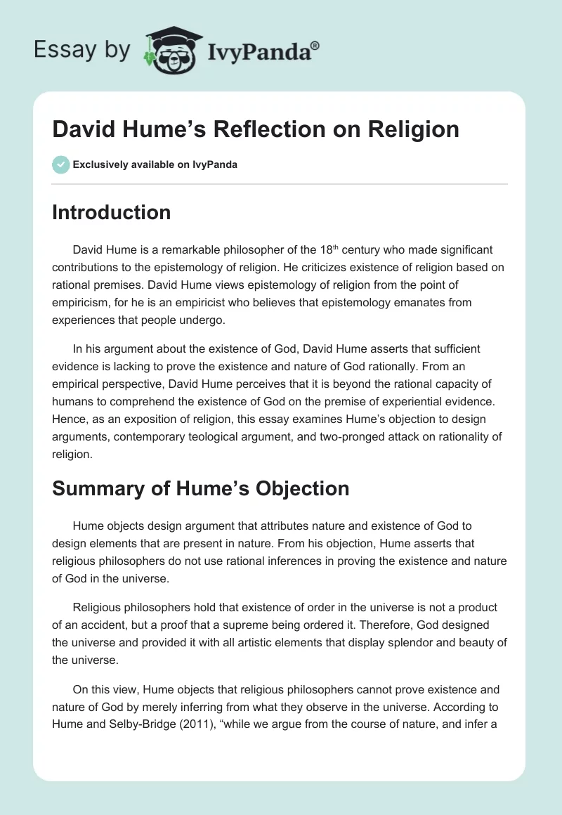 David Hume’s Reflection on Religion. Page 1