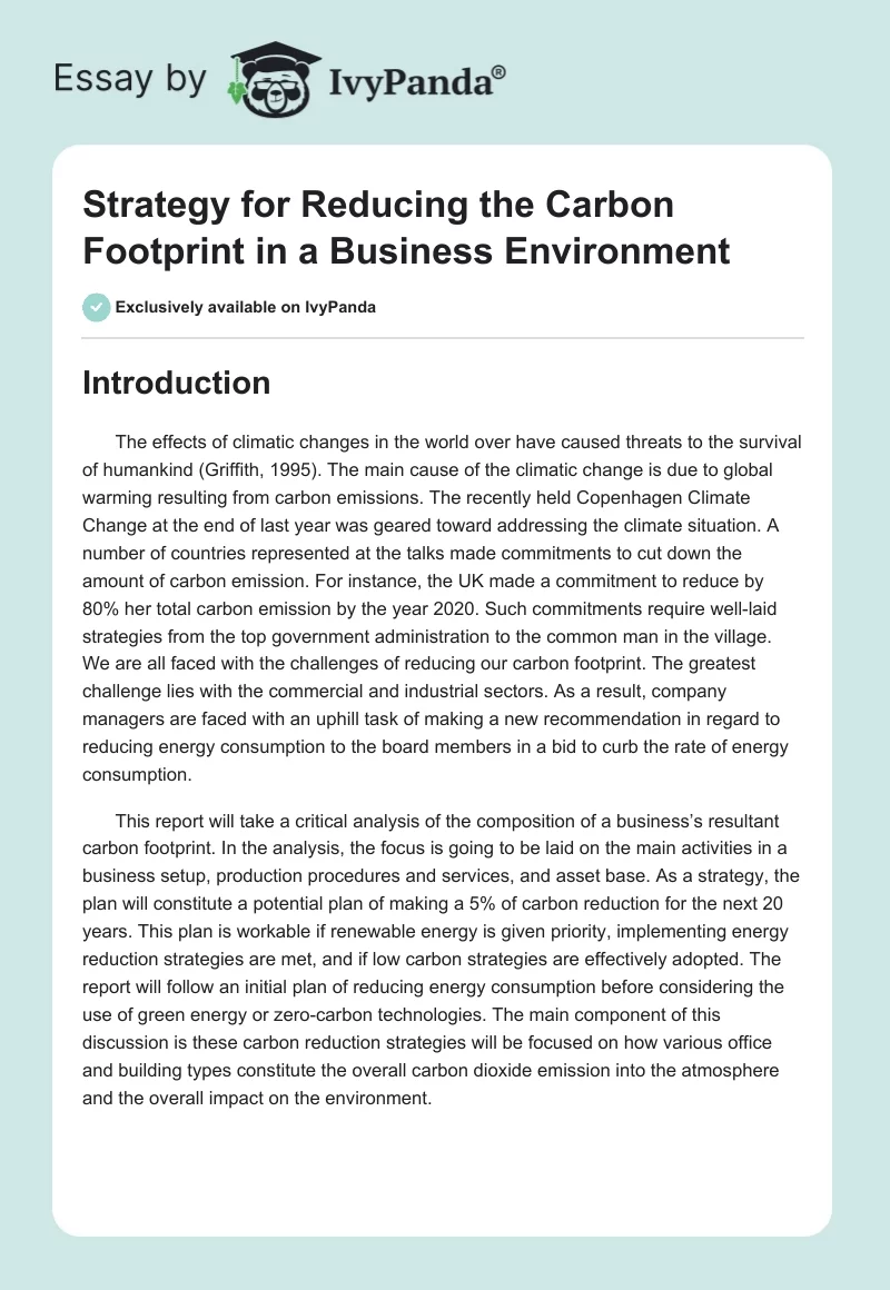 Strategy for Reducing the Carbon Footprint in a Business Environment. Page 1