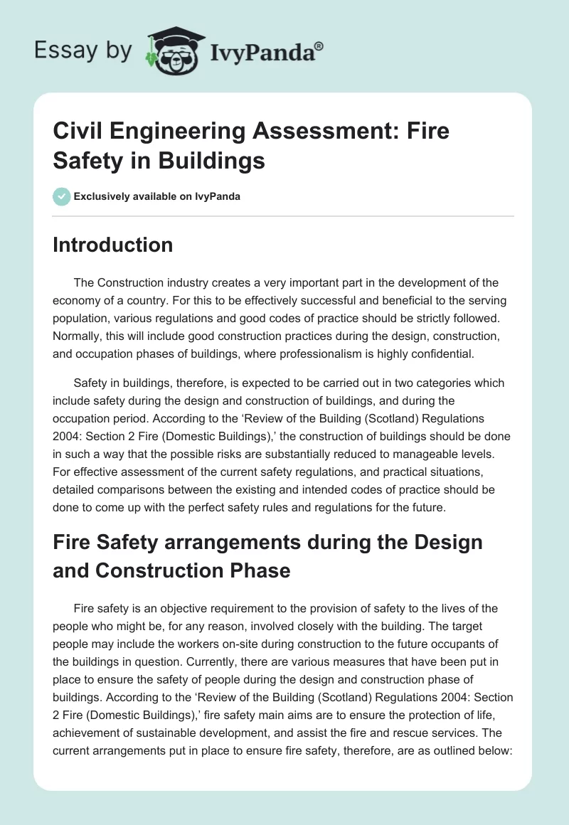 Civil Engineering Assessment: Fire Safety in Buildings. Page 1