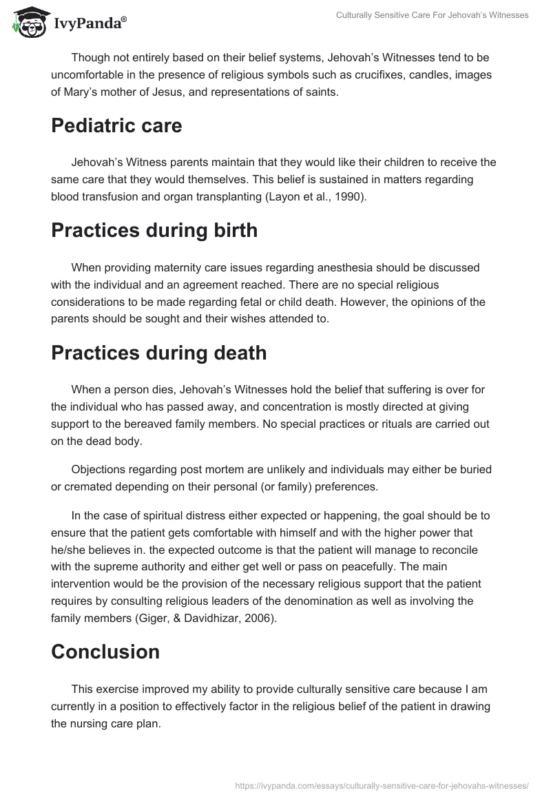 Culturally Sensitive Care For Jehovah’s Witnesses. Page 2