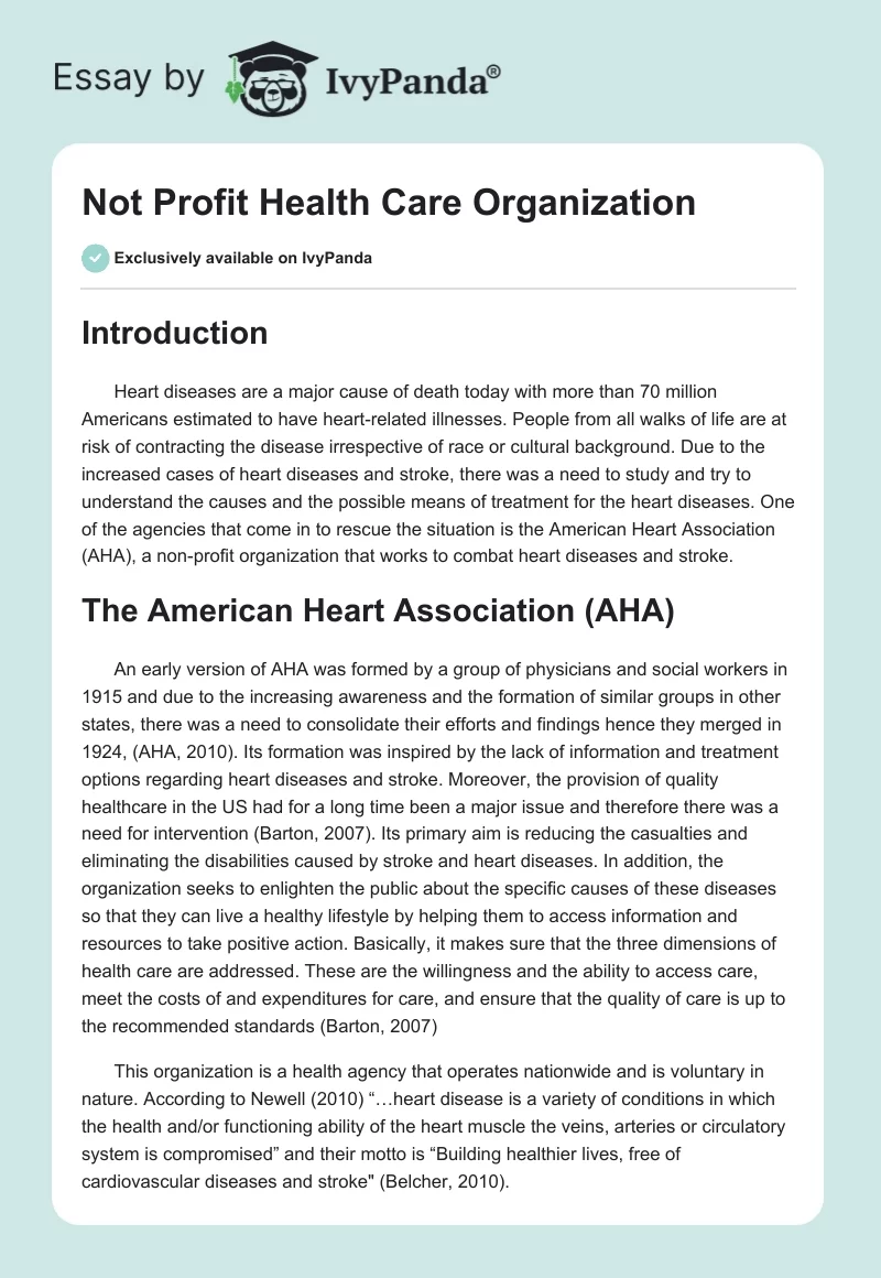 Not Profit Health Care Organization. Page 1