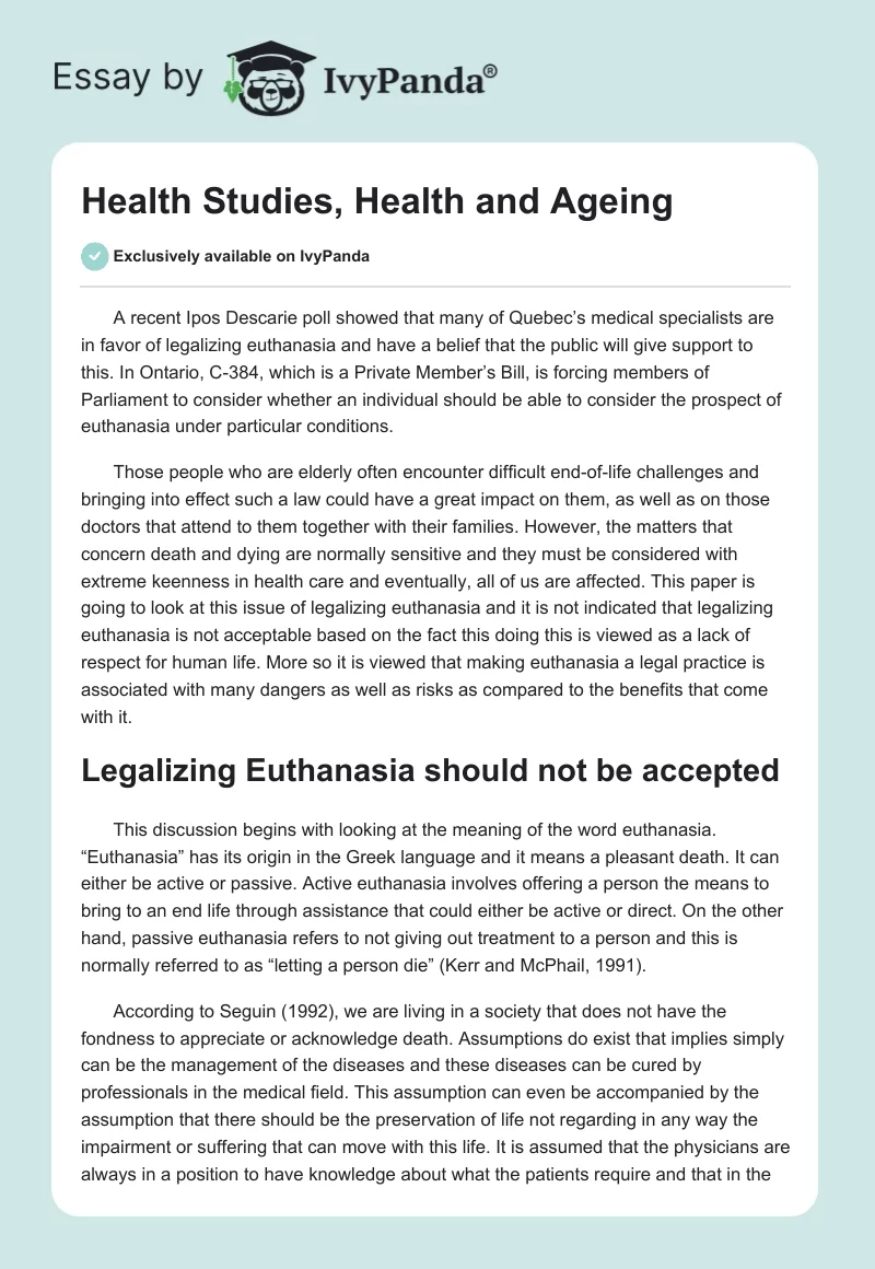 Health Studies, Health and Ageing. Page 1