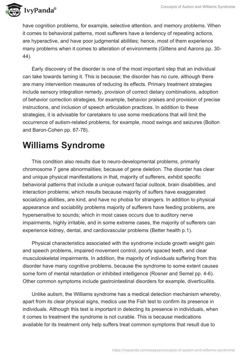 Concepts of Autism and Williams Syndrome. Page 2