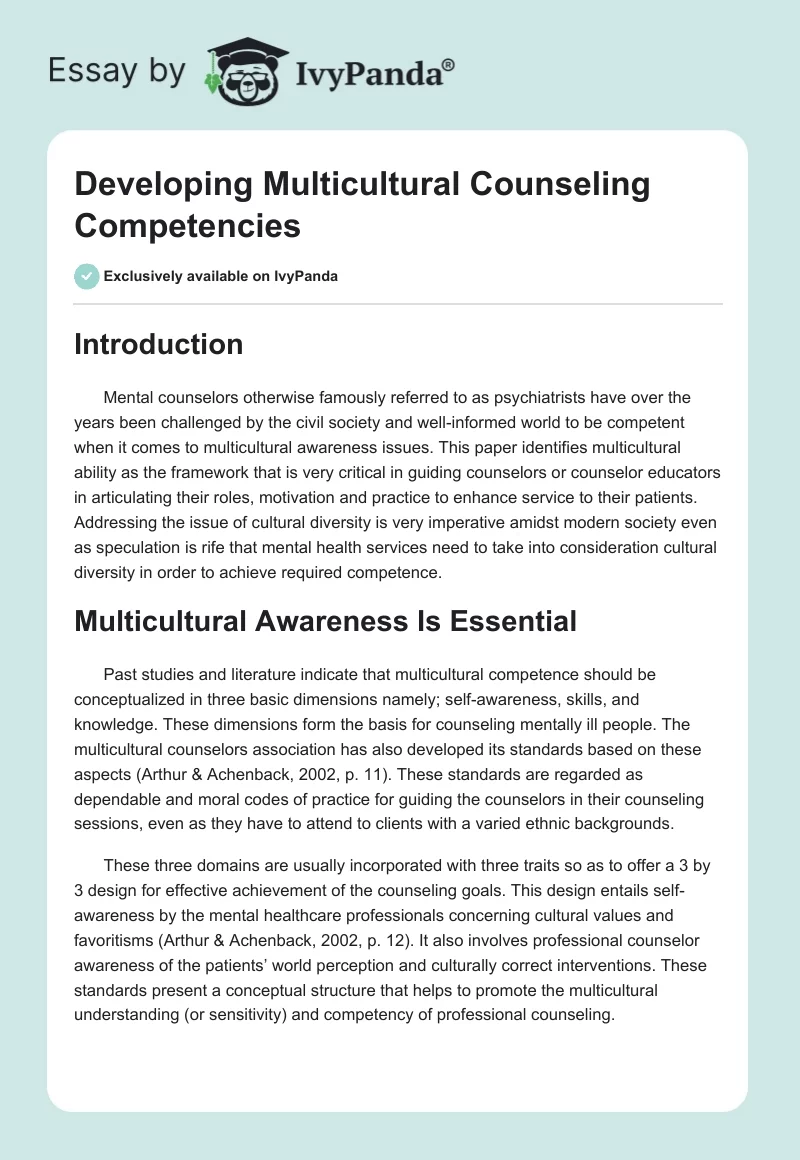 Developing Multicultural Counseling Competencies. Page 1