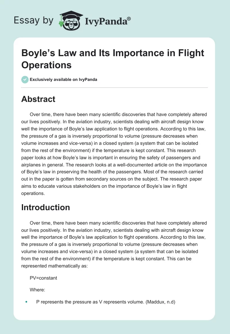 Boyle’s Law and Its Importance in Flight Operations. Page 1