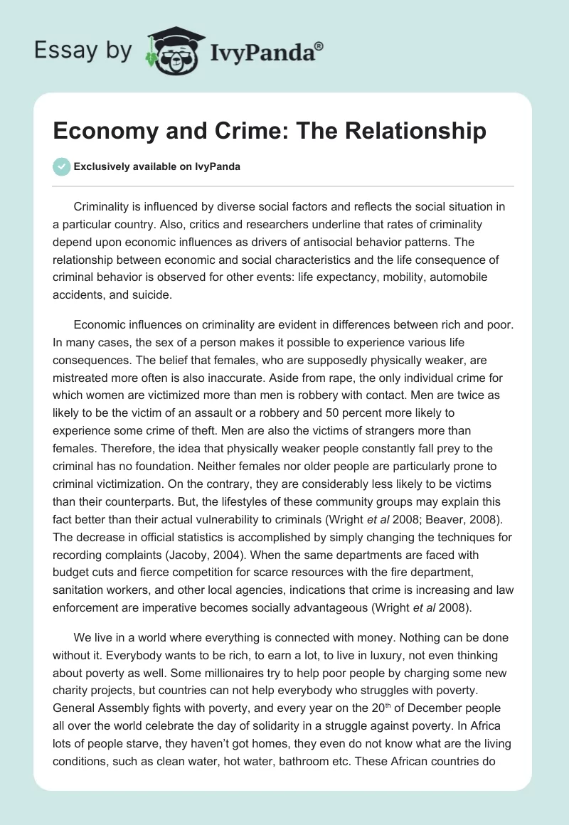 Economy and Crime: The Relationship. Page 1