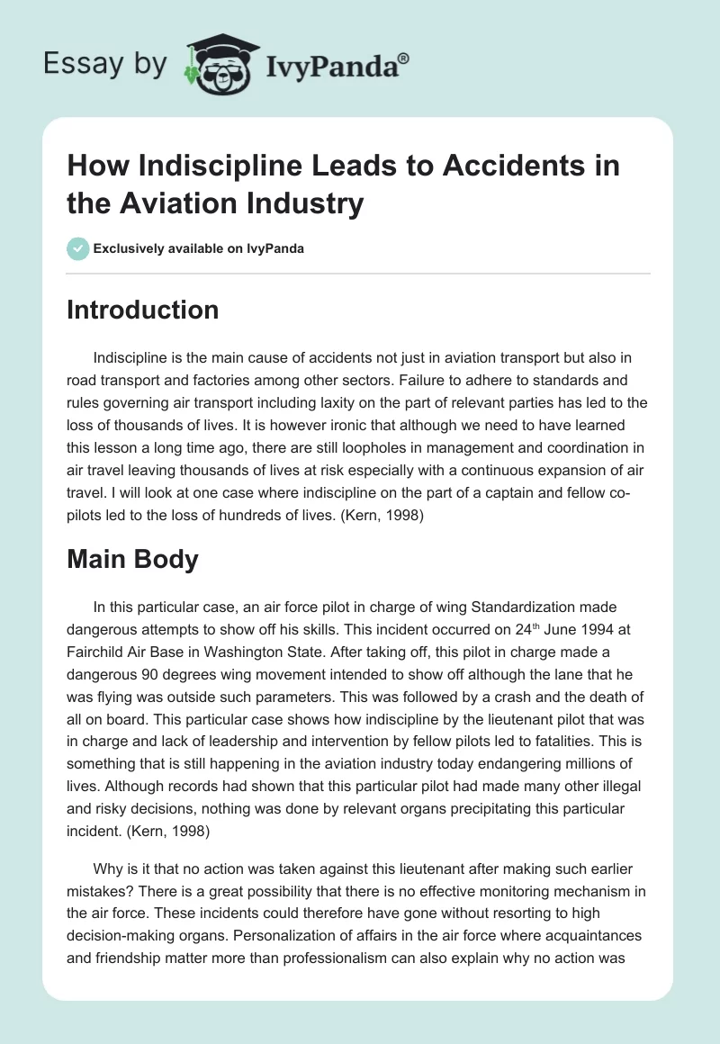How Indiscipline Leads to Accidents in the Aviation Industry. Page 1