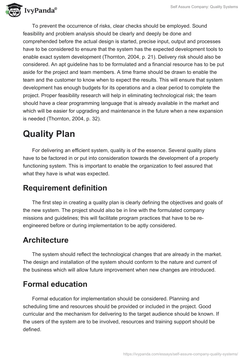 Self Assure Company: Quality Systems. Page 3