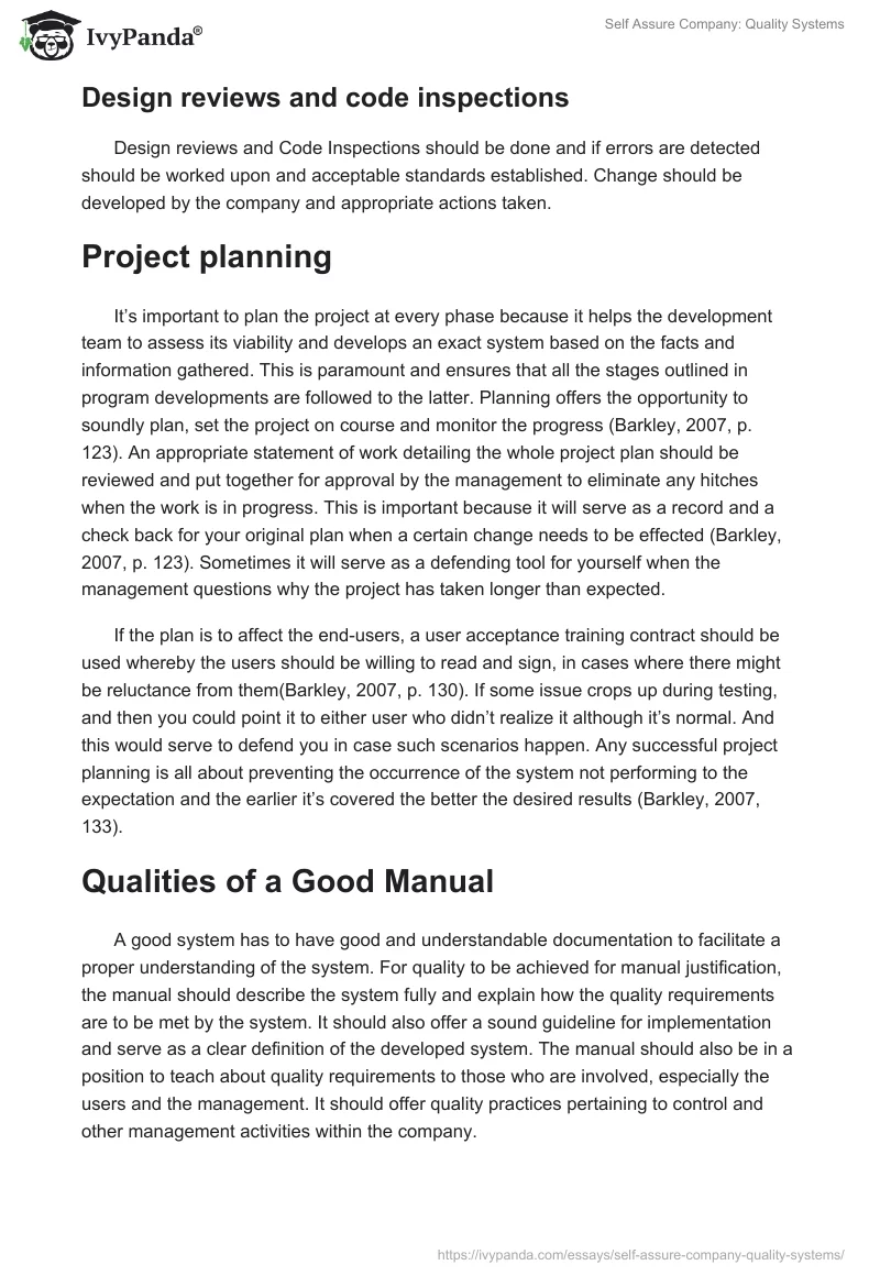 Self Assure Company: Quality Systems. Page 4