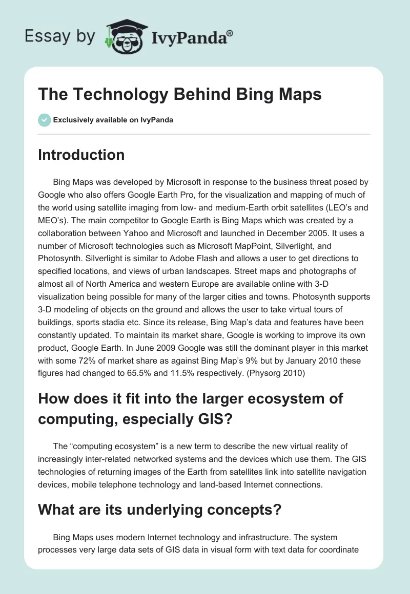 The Technology Behind Bing Maps. Page 1