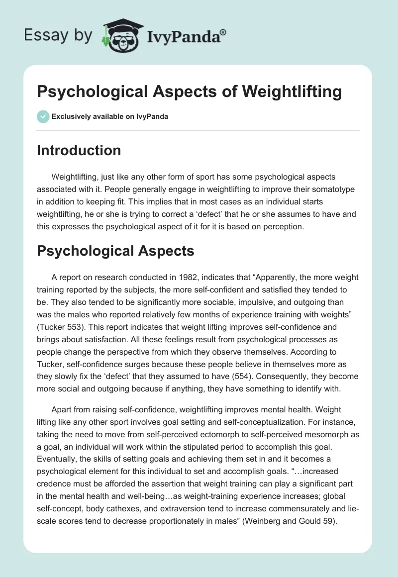 Psychological Aspects of Weightlifting. Page 1