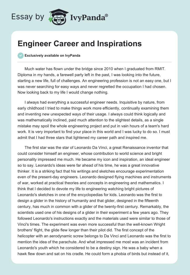 Engineer Career and Inspirations. Page 1