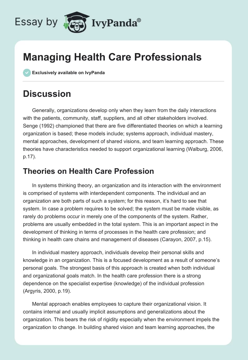 Managing Health Care Professionals. Page 1