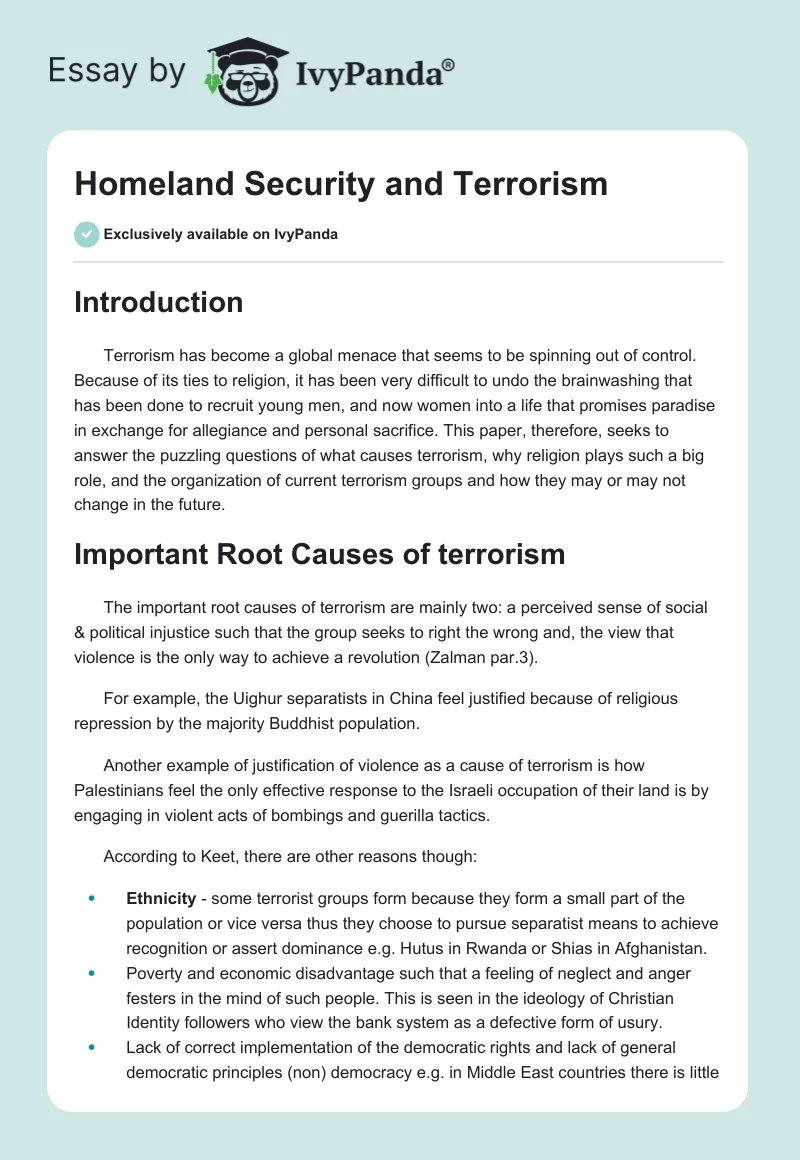 Homeland Security and Terrorism. Page 1