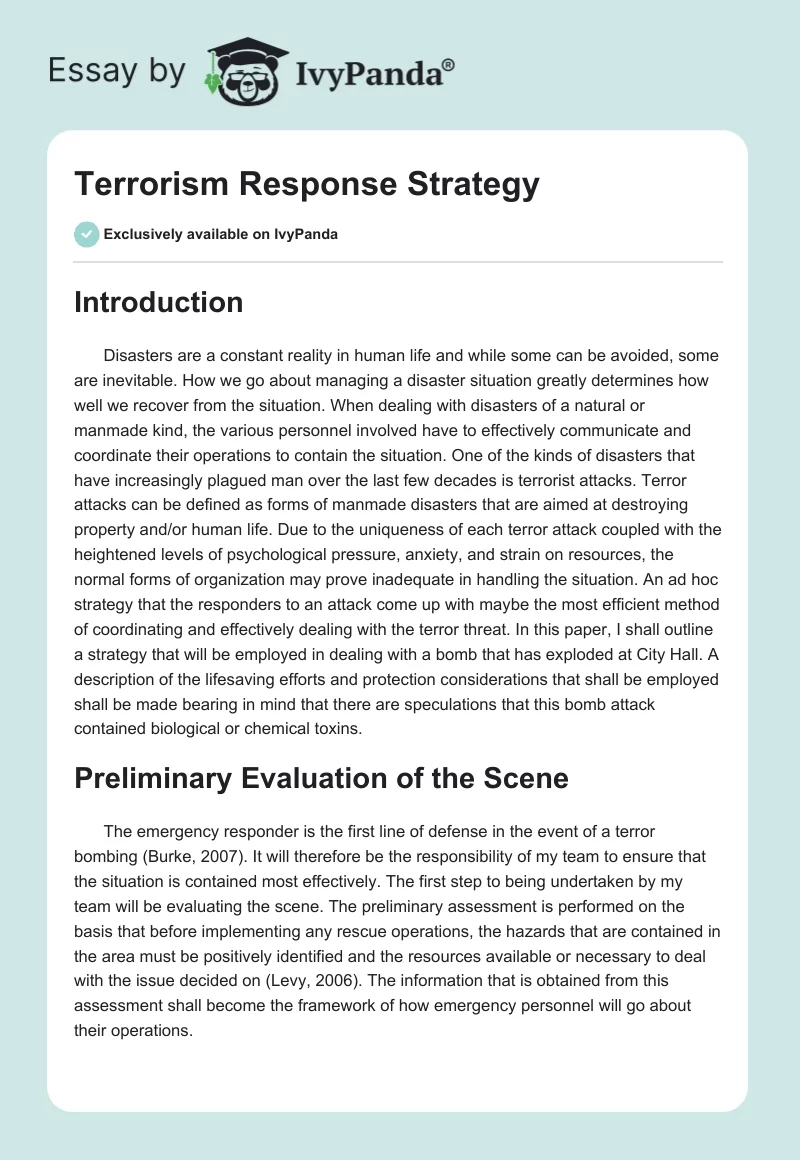 Terrorism Response Strategy. Page 1