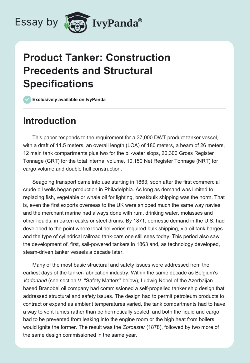 Product Tanker: Construction Precedents and Structural Specifications. Page 1