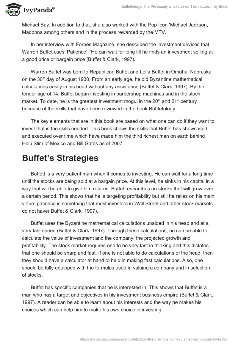 "Buffettology: The Previously Unexplained Techniques..." by Buffet. Page 2