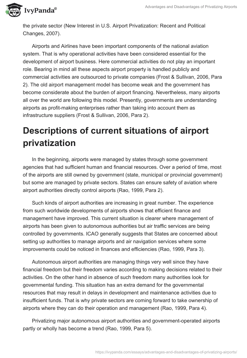 Advantages and Disadvantages of Privatizing Airports. Page 2