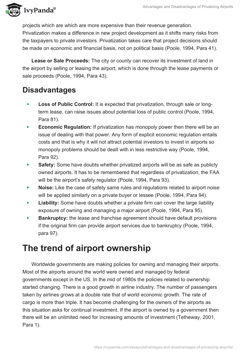 Advantages and Disadvantages of Privatizing Airports. Page 5