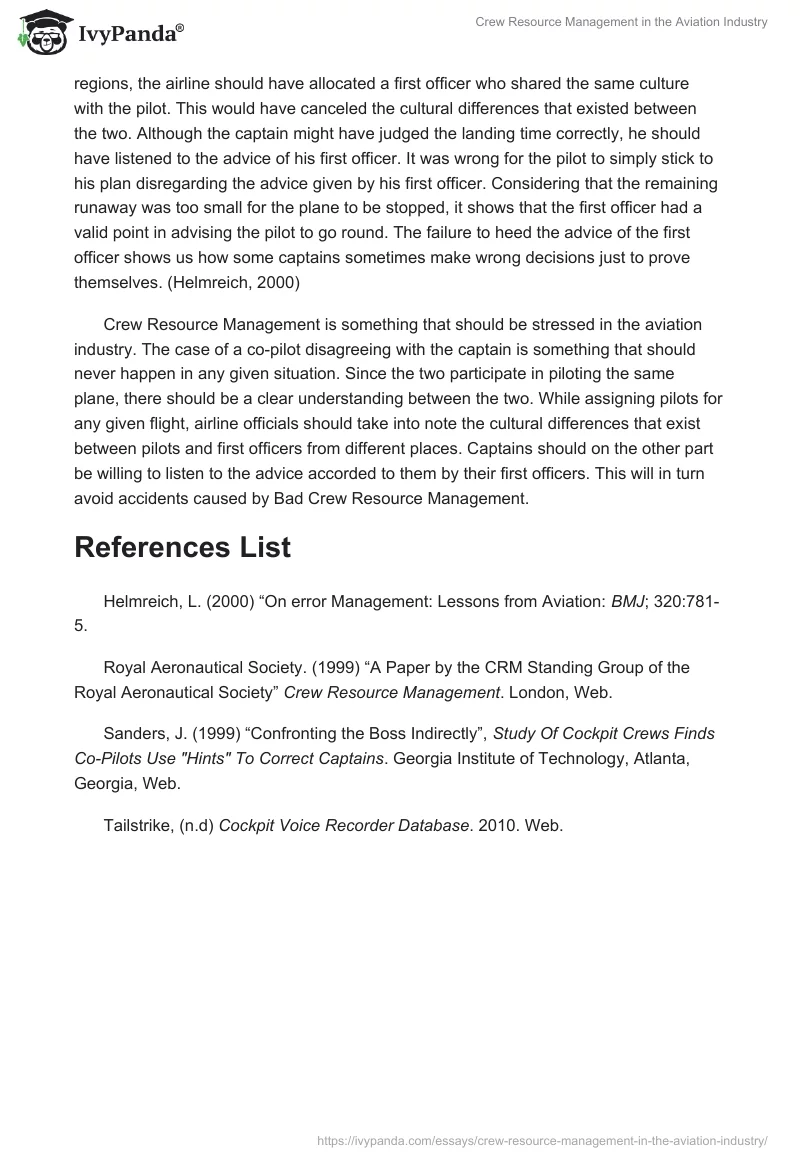 Crew Resource Management in the Aviation Industry. Page 2