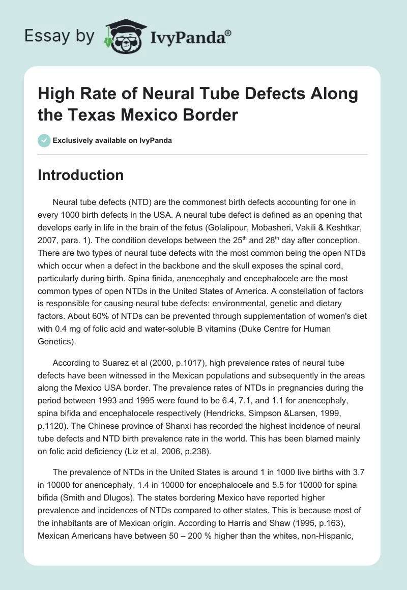 High Rate of Neural Tube Defects Along the Texas Mexico Border. Page 1