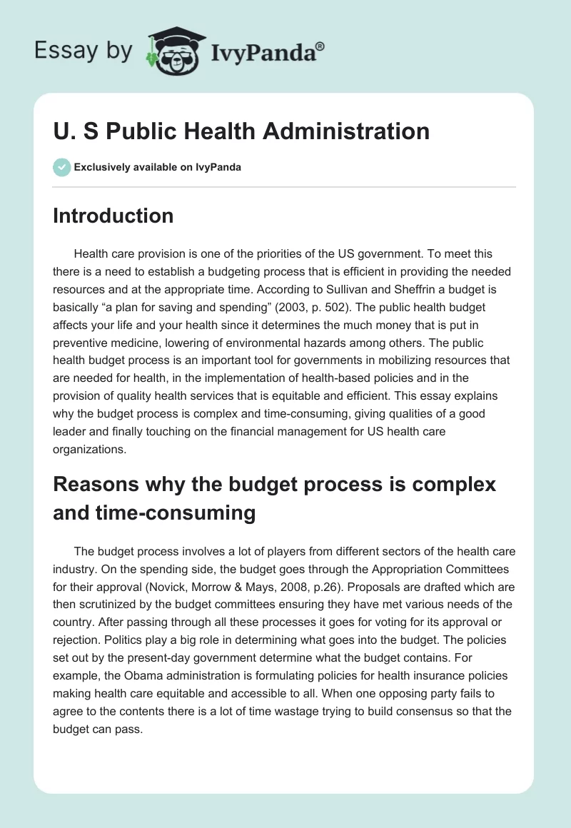 U. S Public Health Administration. Page 1