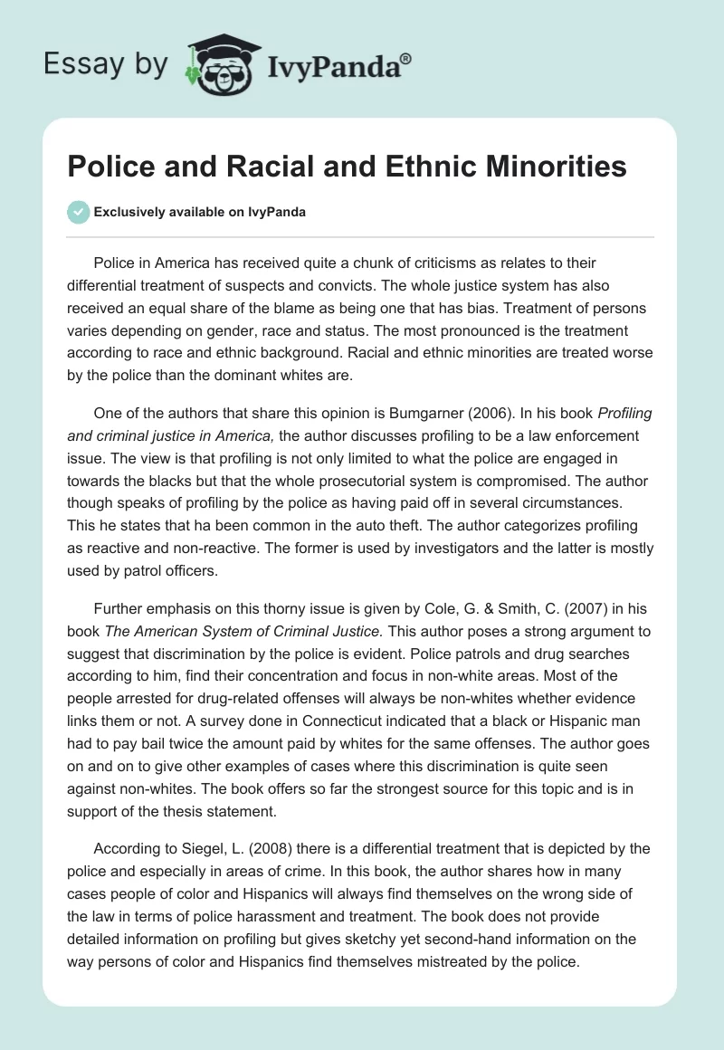 Police and Racial and Ethnic Minorities. Page 1