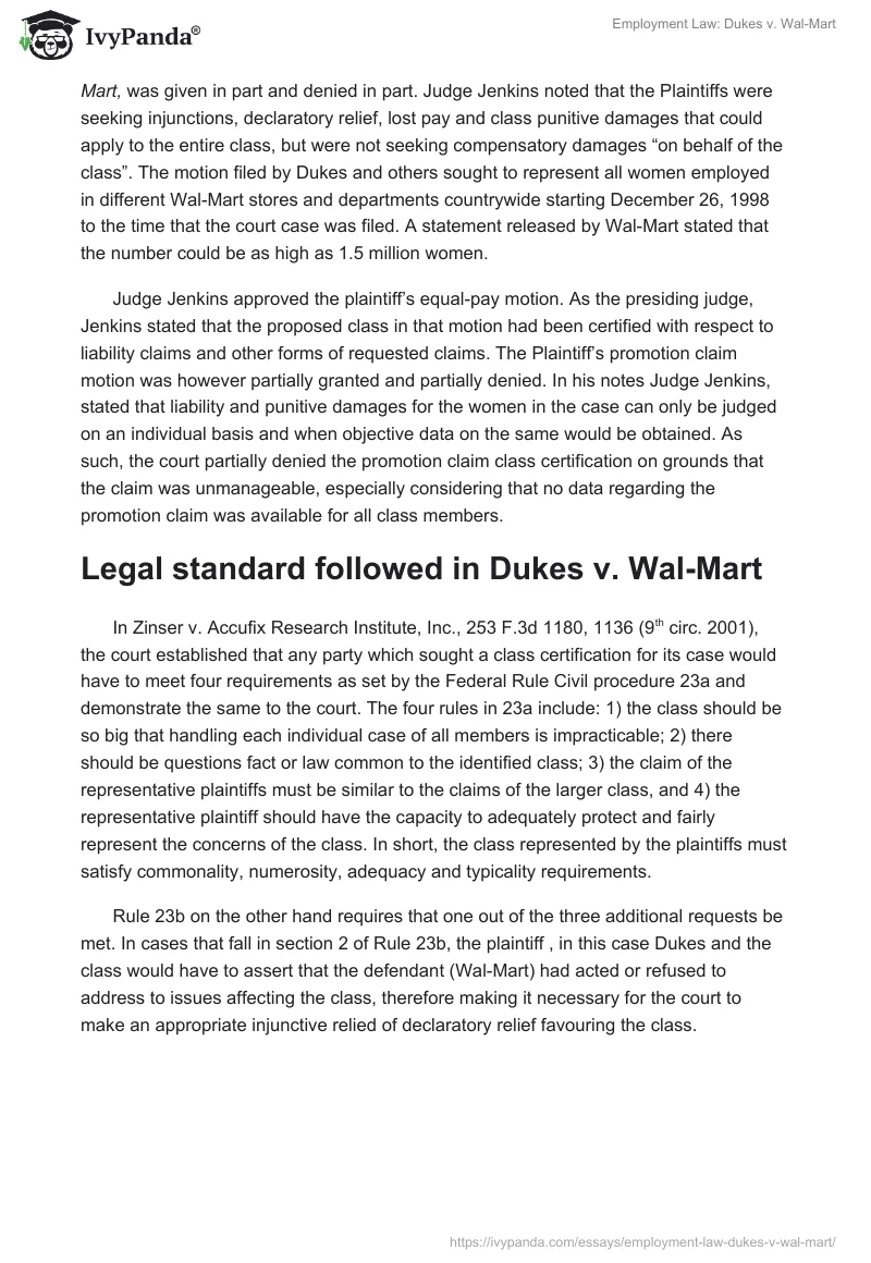 Employment Law: Dukes vs. Wal-Mart. Page 2