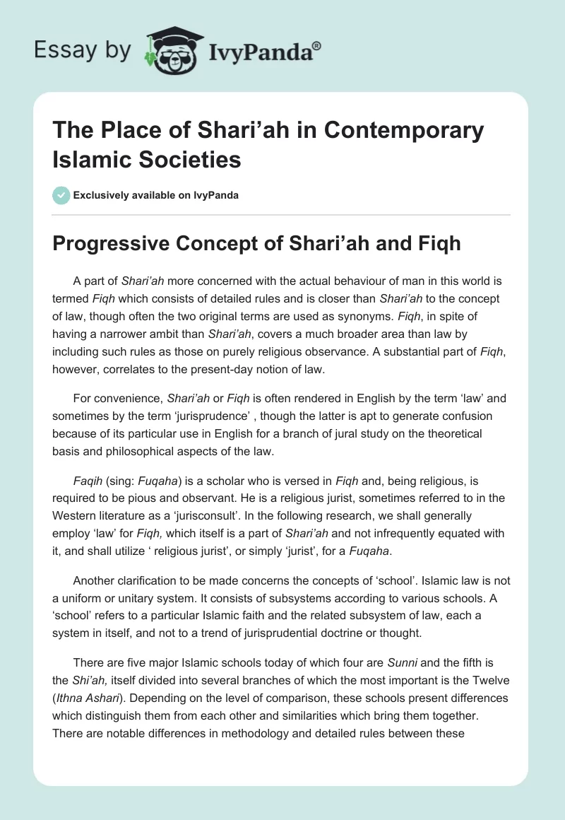 The Place of Shari’ah in Contemporary Islamic Societies. Page 1